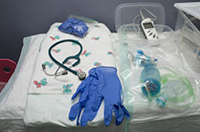 Photo of medical equipment for a home birth.