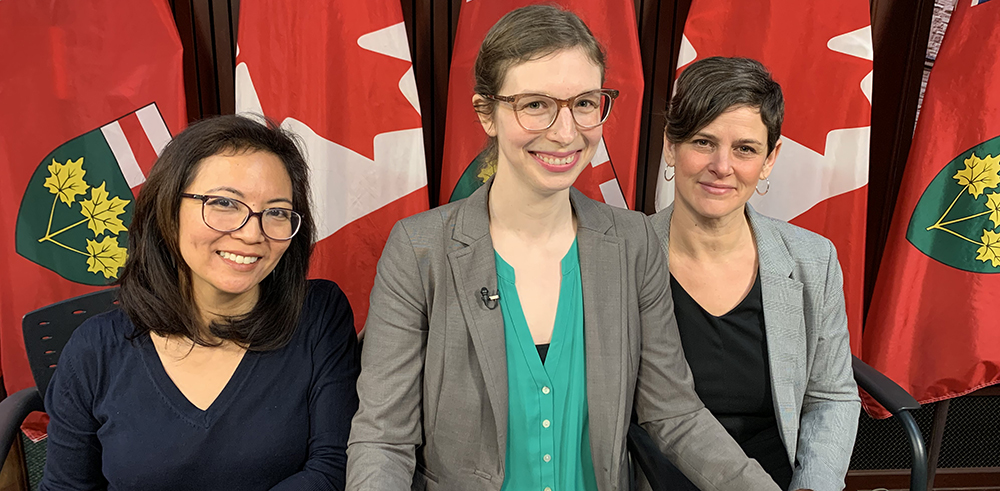 Midwives Jasmin Tecson, Liz Fraser and Elizabeth Brandeis at press conference