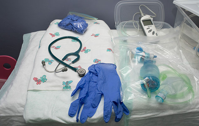 Photo of medical equipment for a home birth.