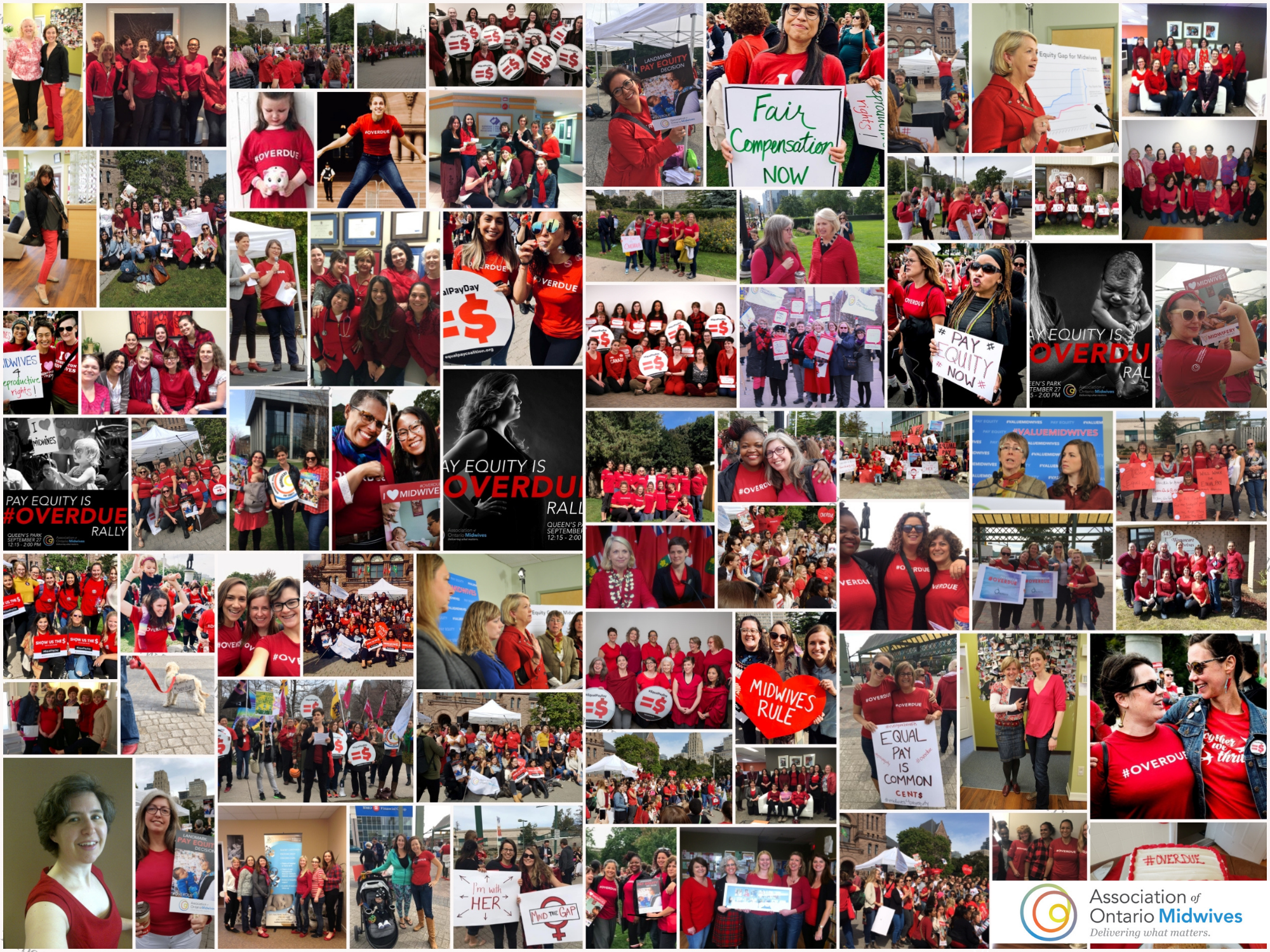Collage of photos from Ontario midwives' pay equity action over the past decade