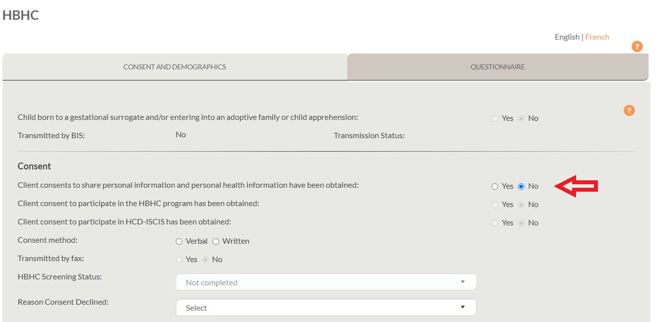 HBHC encounter showing client declining consent