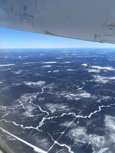 Photo: view from plane window flying over Northern Ontario