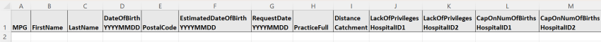 Snapshot of the fillable spreadsheet document, including all column headings.