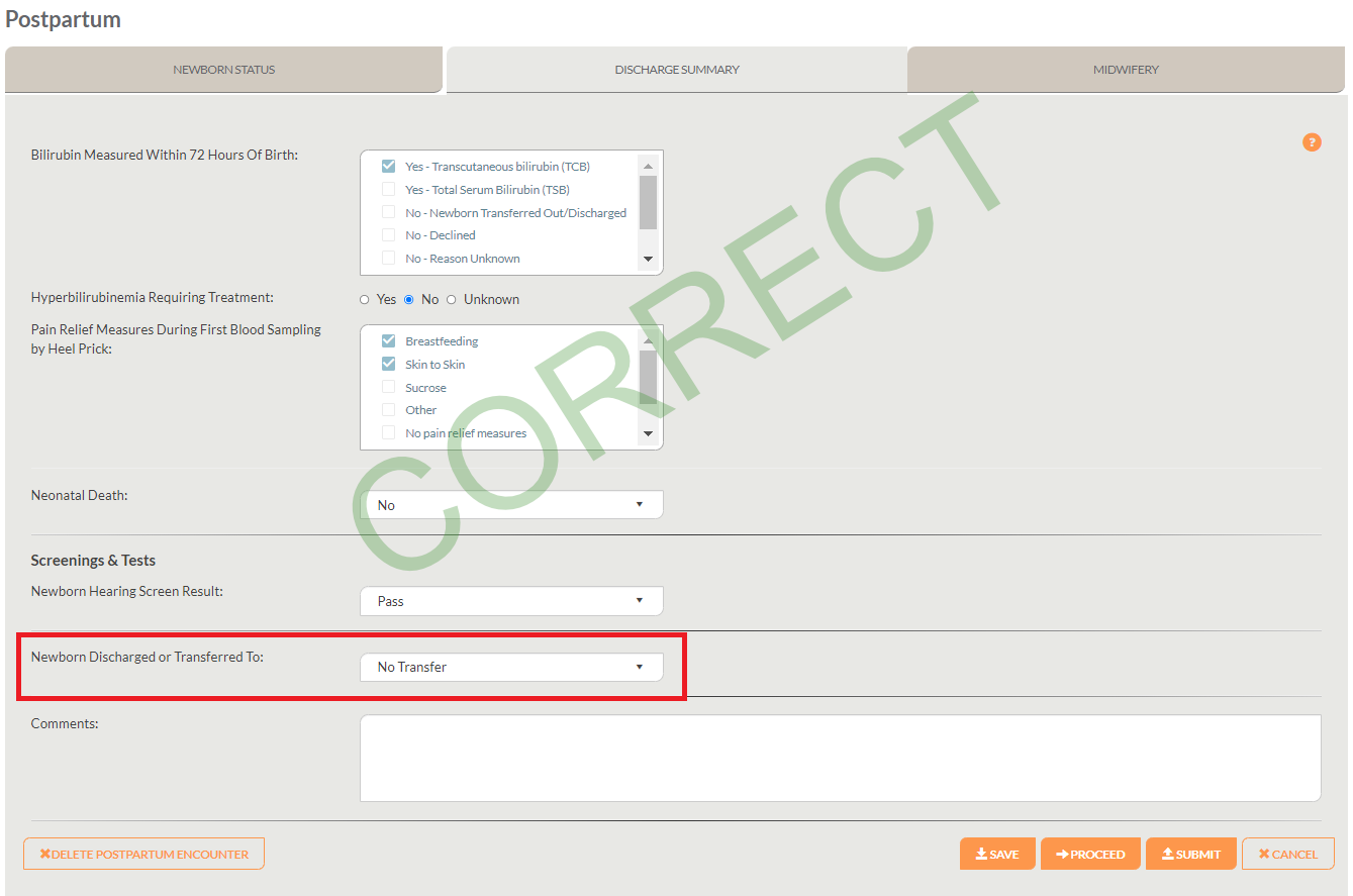 Postpartum child - correct response for home birth